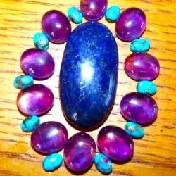 TB- LOT DE PIERRES SEMI PRECIEUSES: CABOCHON DE LAPI-LAZULI +10 AMETHYSTES+10 TURQUOISES POLIES-