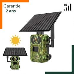 Caméra solaire 4G - SD 128 Go + panneau solaire - Vision nocturne - Étanche - 0,2 s - Garantie 2 ans