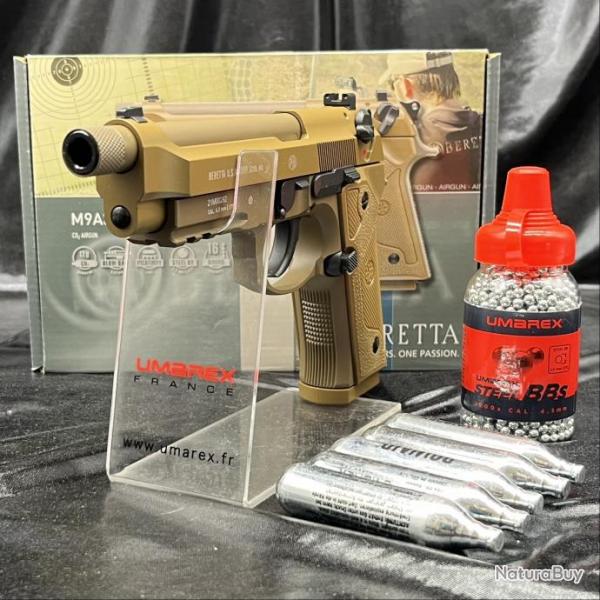 Pack prt  tirer PISTOLET BERETTA "M9A3" CO2 - CAL BB's 4.5 FDE FM