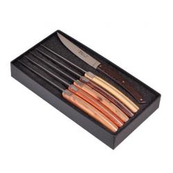 Coffret 6 couteaux table Le Thiers® "Pirou Brasserie" 23 cm, Manche bois assortis [Goyon-Chazeau]