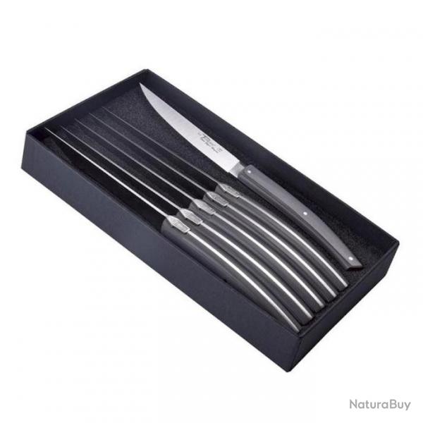 Coffret 6 couteaux table Le Thiers "Pirou Brasserie" 23 cm, Manche paperstone gris [Goyon-Chazeau]