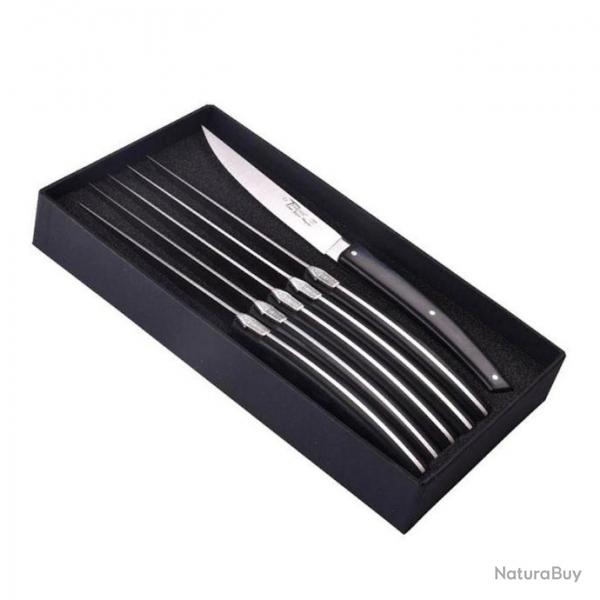 Coffret 6 couteaux table Le Thiers "Pirou Brasserie" 23 cm, Manche paperstone noir [Goyon-Chazeau]