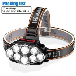 Lampe Frontale Super Brillante 8 DEL Rechargeables USB Imperméable Réglable - LIVRAISON OFFERTE