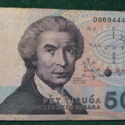 CROATIE billet de 5000 dinara 1992 tb+