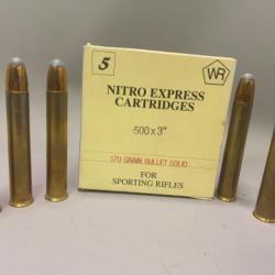 Boîte de 5 munitions Westley Richards - Calibre 500 Nitro Express - 570 grain