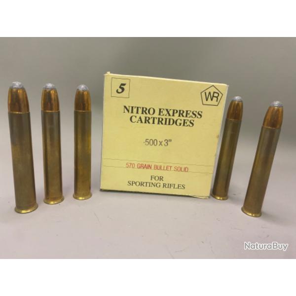 Bote de 5 munitions Westley Richards - Calibre 500 Nitro Express - 570 grain