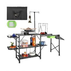 Cuisine de Camping Table de Camping Pliable en Alu avec Étagères Évier