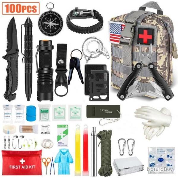 Trousse de Survie 100 EN 1 CAMOUFLAGE AVEC COUTEAU