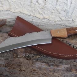 Couteau De Viking Seax Lame Acier Inox Manche Bois Etui Simili Cuir Fabrication Artisanale