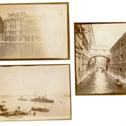 Lot photos anciennes albuminées. Italie, Venise. Canal, paquebots au mouillage