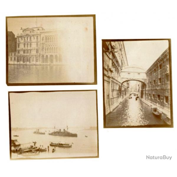 Lot photos anciennes albumines. Italie, Venise. Canal, paquebots au mouillage