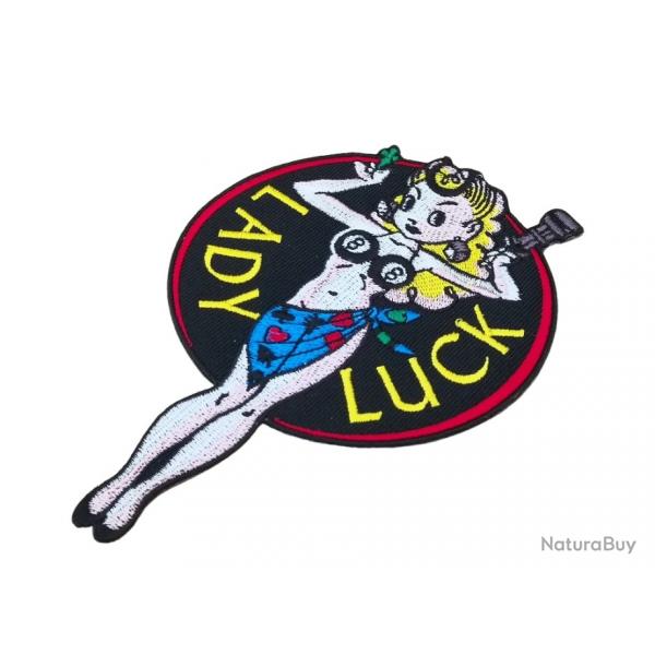 Lady Luck patch  coudre ou  thermocoller - Hauteur : 140 mm Largeur : 90 mm