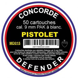 Boîte De 50 Cartouches à blanc Cal.9mm - CONCORDE DEFENDER