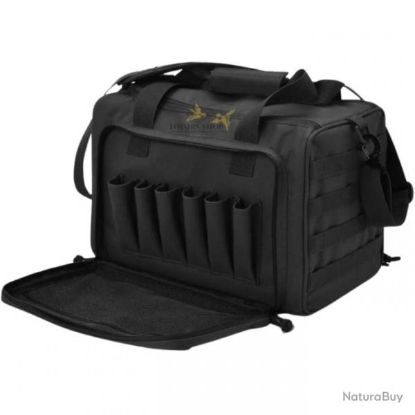 Sac tactique noir pour tireur sportif avec plusieurs compartiments, poigne et bandoulire