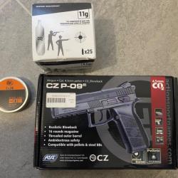 Pistolet GBB CZ P09-Duty co2 cal. 4.5 plombs et BBS