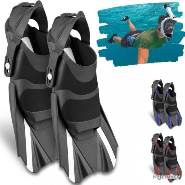 Palme Courte Plonge Snorkeling Natation Taille Rglable 42-47 Noir/Blanc