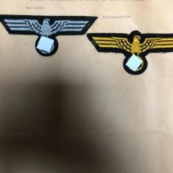 WW2 allemande insignes aigle de vareuse wehrmacht Kriegsmarine