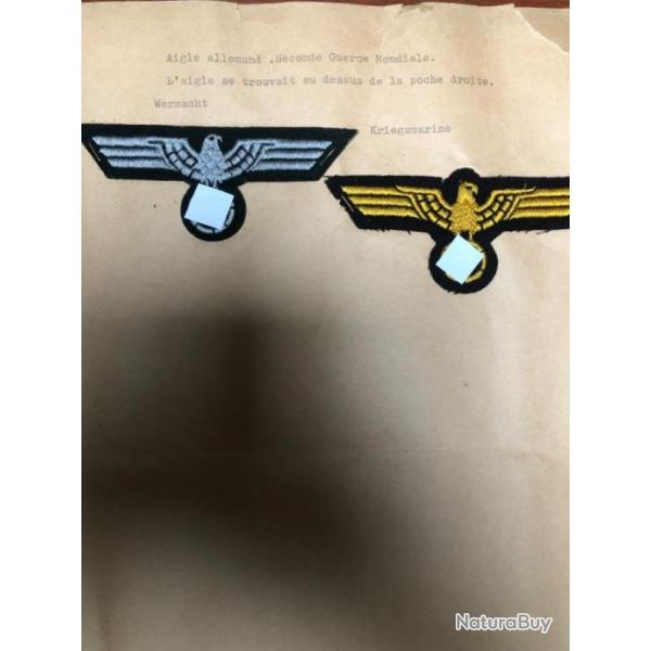 WW2 allemande insignes aigle de vareuse wehrmacht Kriegsmarine