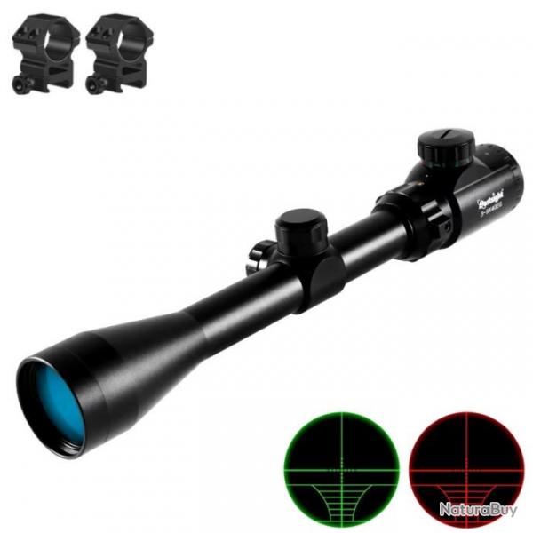 Lunette de Vise 3-9X40 Rticule Vert-Rouge Colliers Rail 20mm Chasse Battue Tir Tactique Bestsight