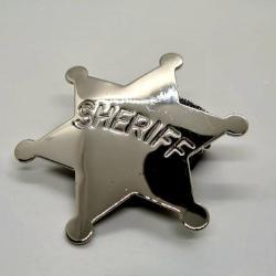 REDUCTION! ETOILE "SHERIFF" METAL CHROME AVEC EPINGLE USAGE PRIVE/ROLE PLAY/!