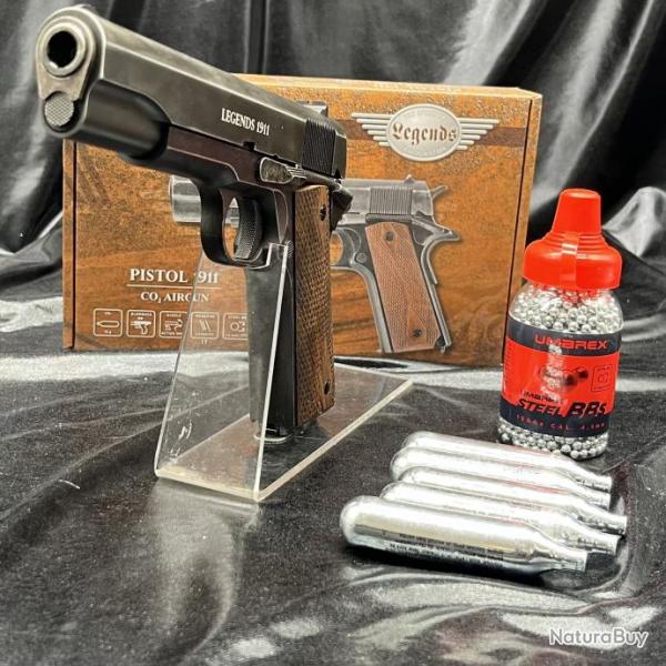 Pack prt a tirer PISTOLET "LEGENDS 1911" - CO2 - CAL BB/4.5MM - FINITION ANTIQUE