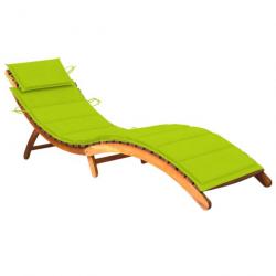 Transat chaise longue bain de soleil lit de jardin terrasse meuble d'extérieur avec coussin bois d'