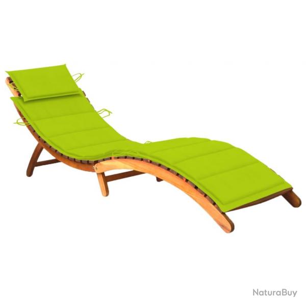 Transat chaise longue bain de soleil lit de jardin terrasse meuble d'extrieur avec coussin bois d'