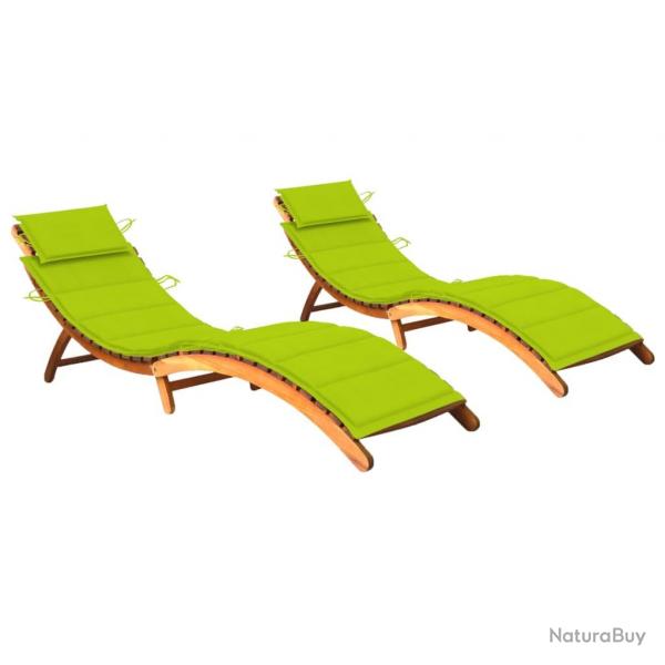 Lot de 2 transats chaise longue bain de soleil lit de jardin terrasse meuble d'extrieur avec couss