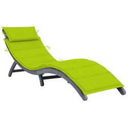 Transat chaise longue bain de soleil lit de jardin terrasse meuble d'extérieur avec coussin gris bo