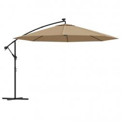 Parasol meuble de jardin en porte-à-feux et poteau métallique 350 cm taupe 02_0008655