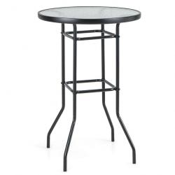 Table de bar de jardin en verre trempé 97 cm patins antidérapants cadre en métal enduit de poudre i