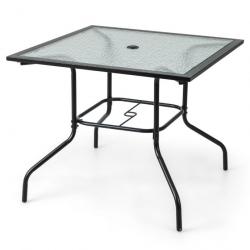 Table de jardin carrée en verre trempé trou de parasol 38mm pour 4 personnes table d'appoint pour p