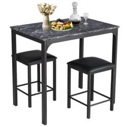 Table haute cuisine avec 2 tabourets table bar cuisine cadre en métal mange-debout industriel pour