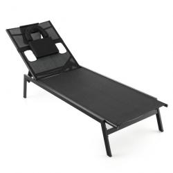 Chaise longue d'extérieur en fer avec 1 face et 2 trous latéraux 5 positions de dossier appui-tête