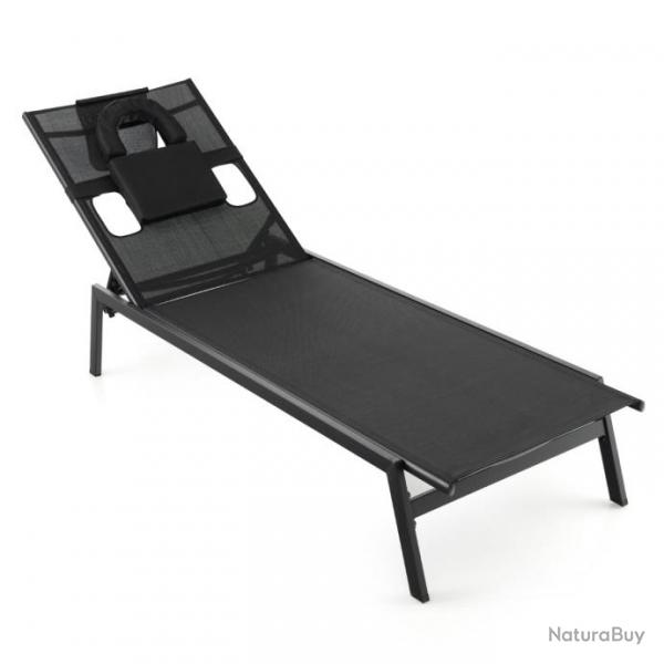 Chaise longue d'extrieur en fer avec 1 face et 2 trous latraux 5 positions de dossier appui-tte