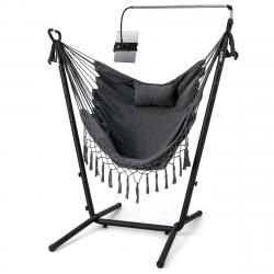 Hamac sur pied avec support en métal et porte-téléphone charge 250kg hamac de jardin avec oreiller