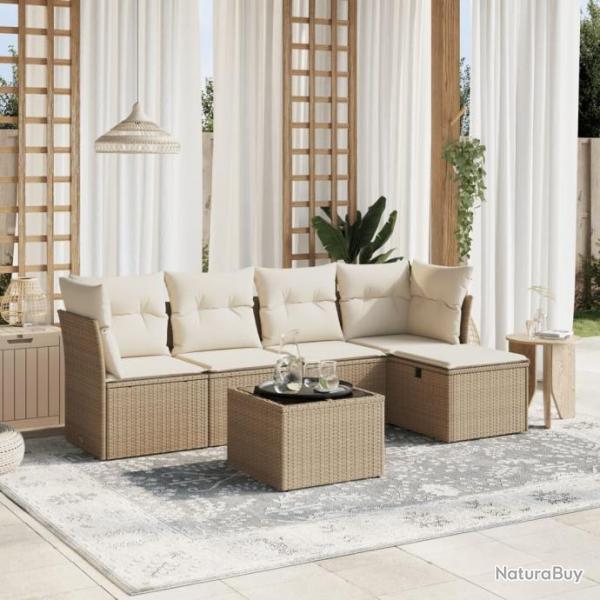 Salon de jardin avec coussins 6 pcs beige rsine tresse