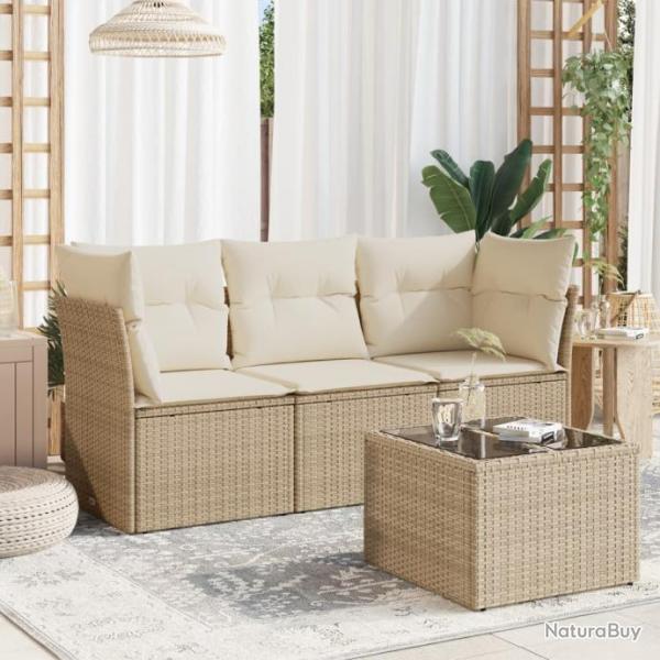 Salon de jardin avec coussins 4 pcs beige rsine tresse