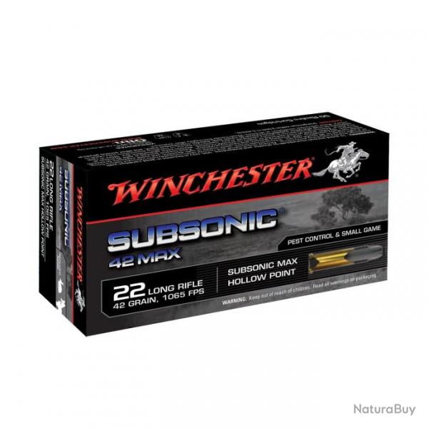 CARTOUCHES WINCHESTER SUBSONIC MAX CAL 22LR 42GR HP X50