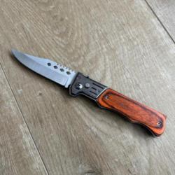 Couteau pliable bois avec sécurité, format poche, pochette transport OFFERTE