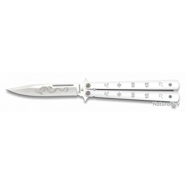 COUTEAU PAPILLON NINJA DRAGON BLANC LAME 10.5CM 02096