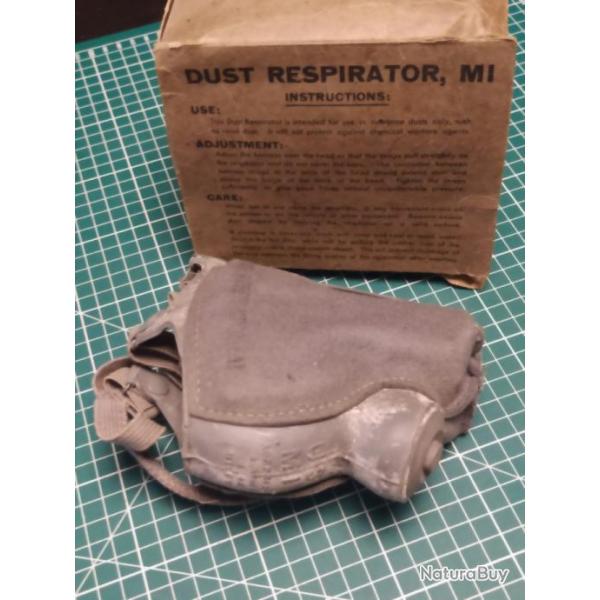 DUST RESPIRATOR M1, MASQUE ANTI POUSSIERES1942 , BLINDES US WW2 AVEC SA BOITE