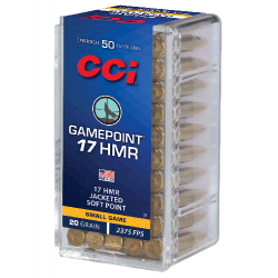 Cartouches CCI Calibre :17HMR GAMEPOINT 20 GRAINS 1 boite ( 50 muniitons )