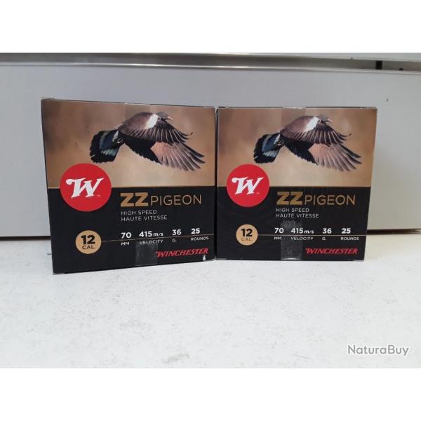 6982B BOITE DE 25 CARTOUCHES WINCHESTER ZZ PIGEONS CAL12 36G BOURRE JUPE NEUF