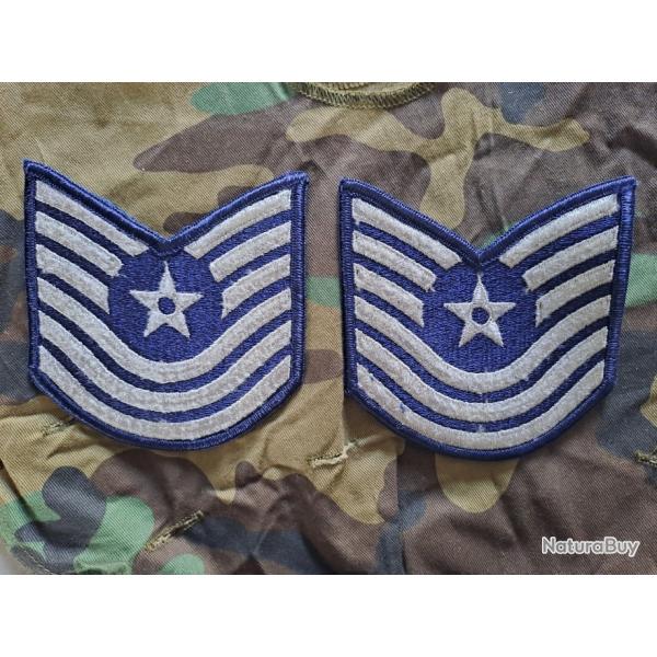 X2 PATCH GRADES GALONS CHEVRONS troupe US AIR FORCE MASTER SERGEANT Vietnam 100% Original