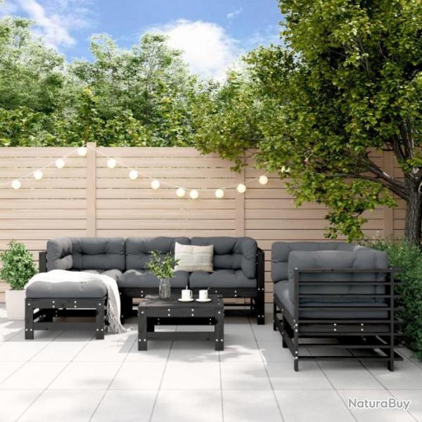 Salon de jardin 7 pcs Noir Bois de pin massif