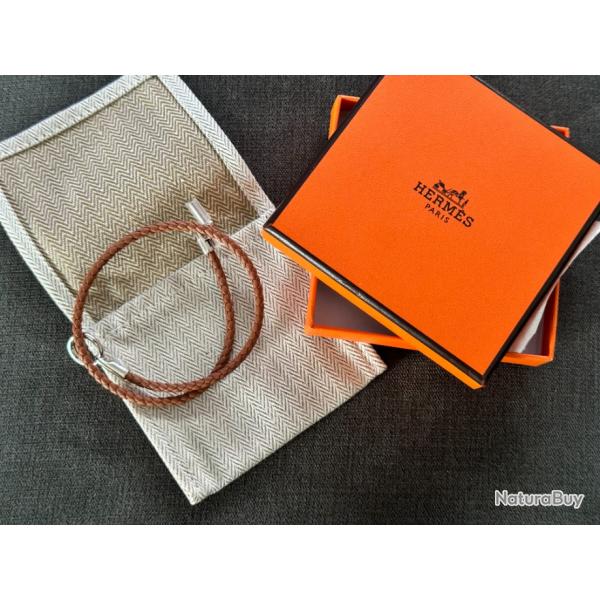 Herms - Bracelet modle Glnan double tour en cuir tress - T1 - Hermes