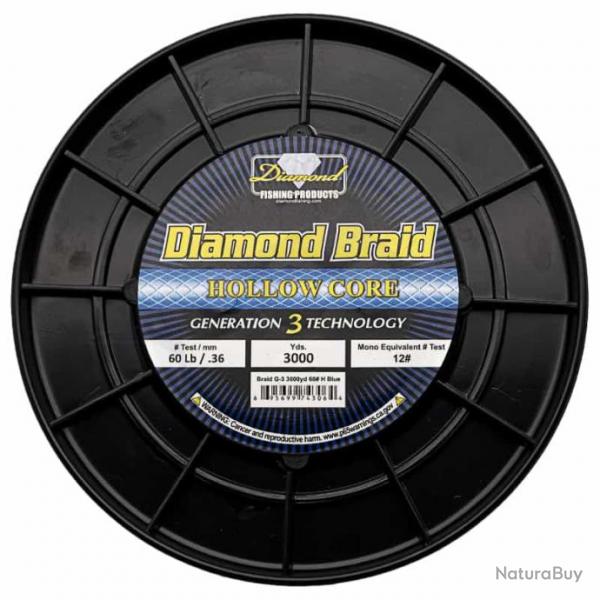 Tresse Diamond Braid Hollow Core Generation 3 Bleu 60lb 2750 m (3000 Yds)