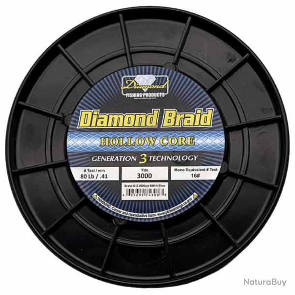 Tresse Diamond Braid Hollow Core Generation 3 Bleu 80lb 2750 m (3000 Yds)