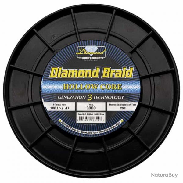 Tresse Diamond Braid Hollow Core Generation 3 Bleu 100lb 2750 m (3000 Yds)